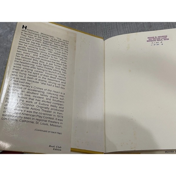 Crimes of the Heart by Beth Henley A Play HC/DJ Book Club Edition Ex Libris 1982 - Picture 4 of 8